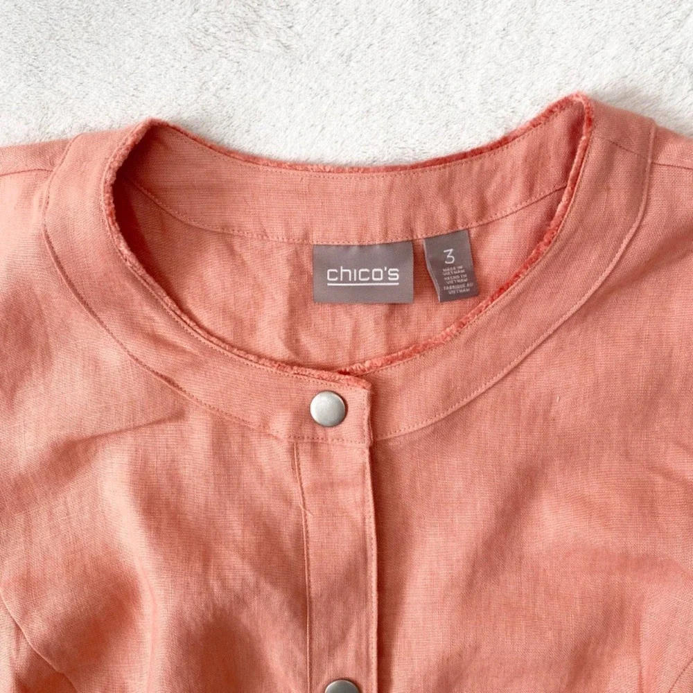 Chico's 100% linen Blazer 3/4 Sleeves Womens Size 3‎ Tangerine - Picture 4 of 10